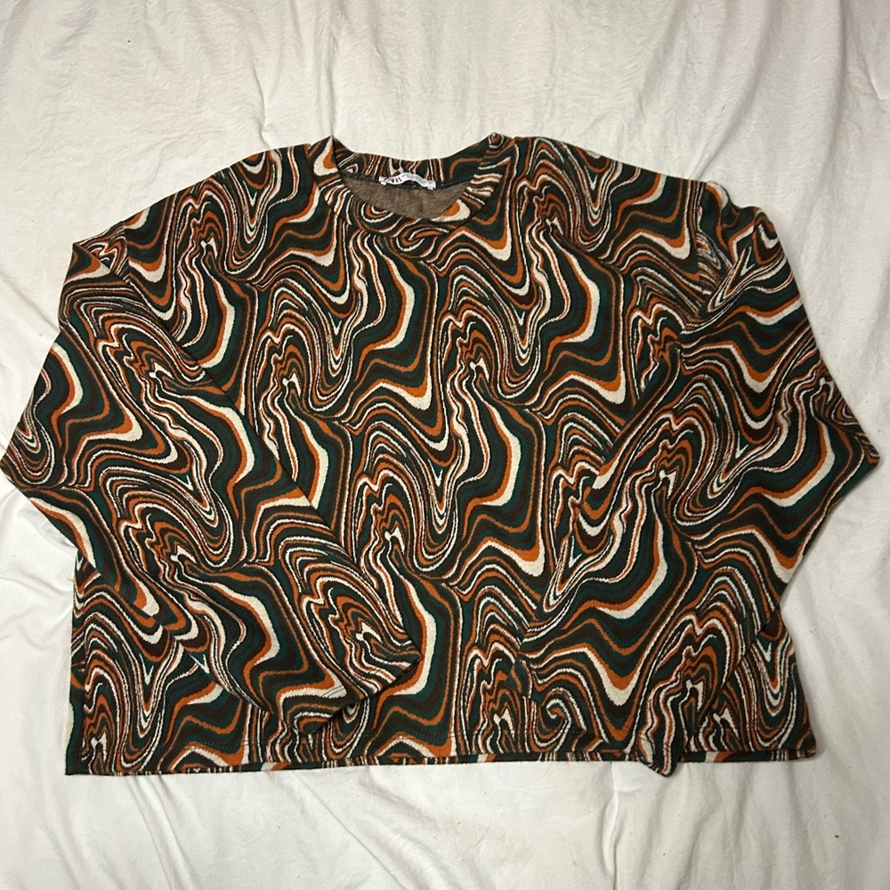 ZARA brown and orange swirl sweater